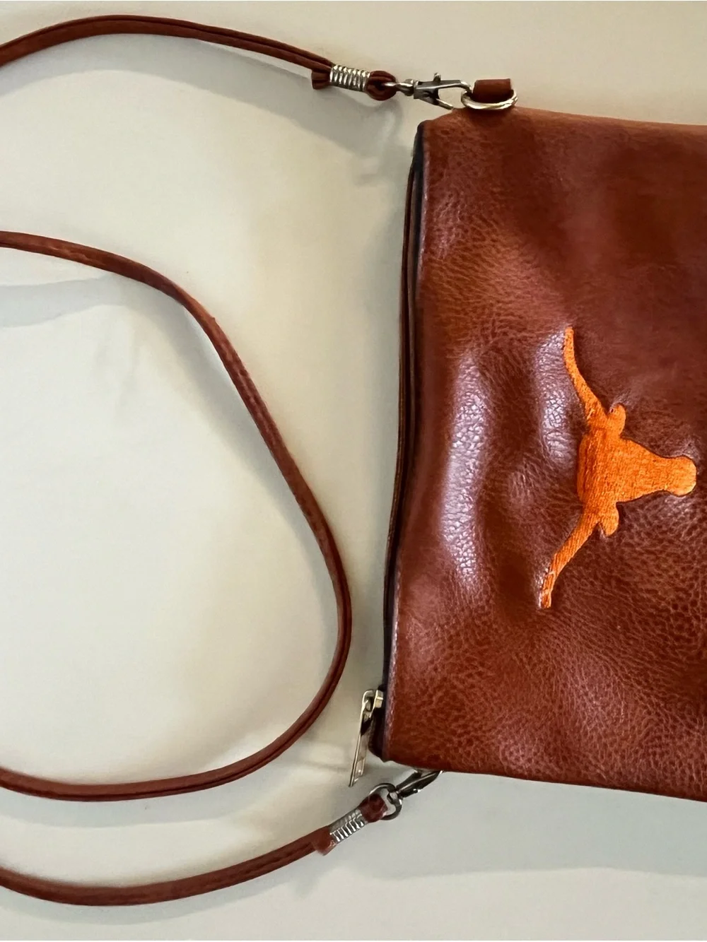 Texas Longhorns Brown Leather Crossbody Bag with Orange Longhorn Accent H60